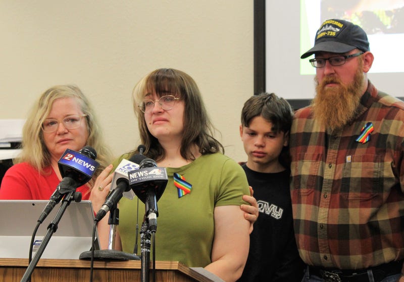 Naomi's Irion's family from left, mother Diana Irion, sister Tamara Cartwright, younger brother Daniel Irion, and older brother Casey Valley address the media during a Tuesday, March 22, 2022, press conference in Fernley. 