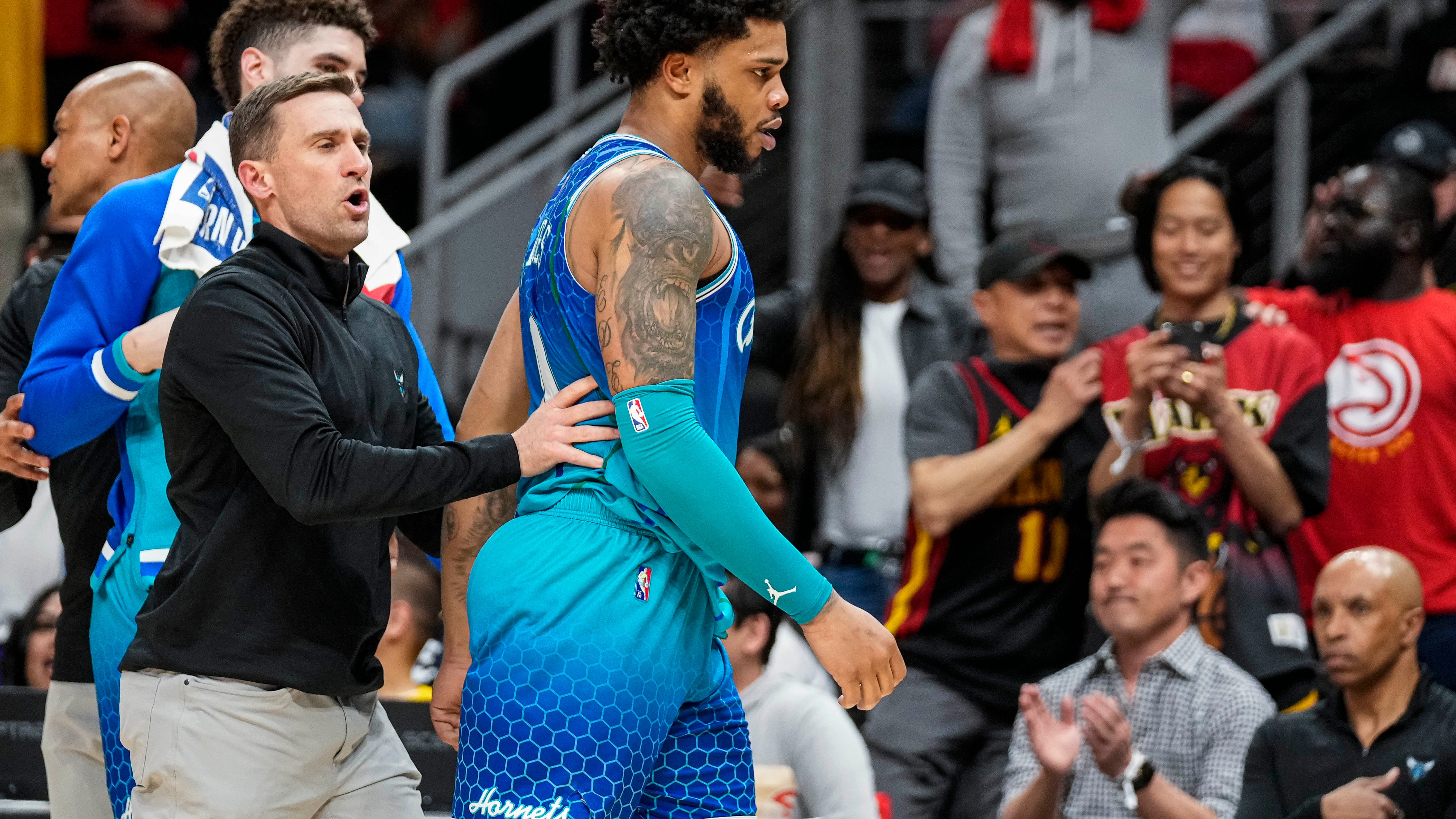 Watch: Miles Bridges throws mouth guard at fan after ejection from play-in game
