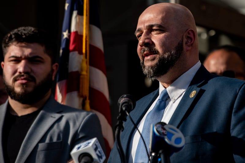 Prospect Park Mayor Mohamed Khairullah (right) during a press conference on Friday April 22, 2022