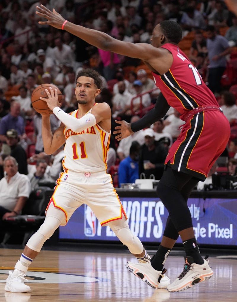 Heat C Bam Adebayo guards Trae Young
