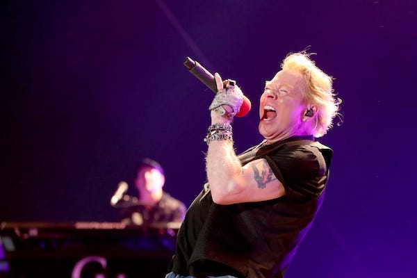 Axl Rose of Guns N' Roses performs with headliner Carrie Underwood at Stagecoach country music festival