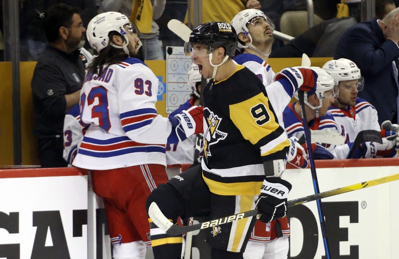 Evan Rodrigues celebrates goal vs Rangers