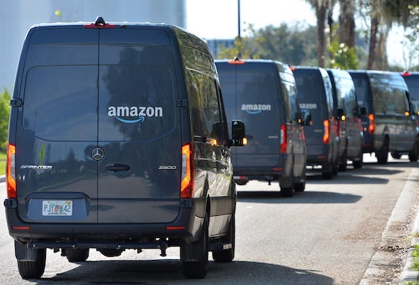 Amazon delivery trucks lined up