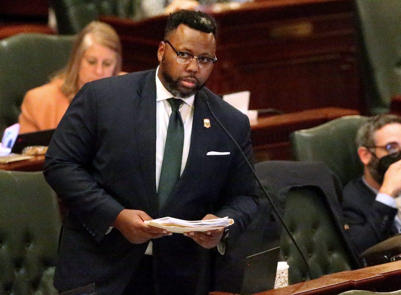 Rep. Kam Buckner, D-Chicago, speaks on the Illinois House floor on Saturday, April 9, 2022.