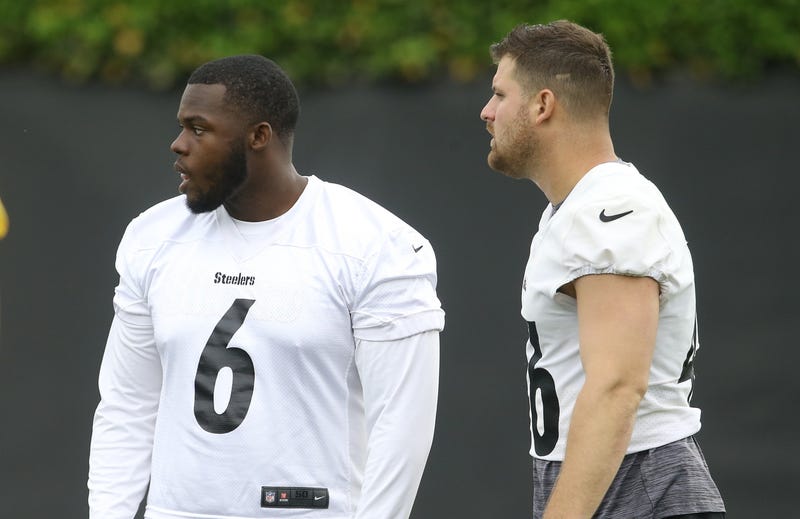 ittsburgh Steelers punter Pressley Harvin IIi (6) and long snapper Christian Kuntz (right) participate in organized team activities at UPMC Rooney Sports Complex.