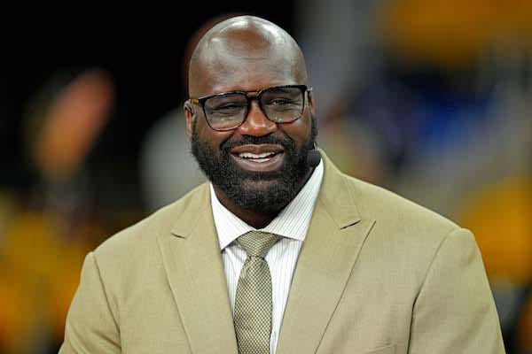TV analyst Shaquille O'Neal looks on beforeg game two of the 2022 NBA Finals between the Golden State Warriors and the Boston Celtics at Chase Center