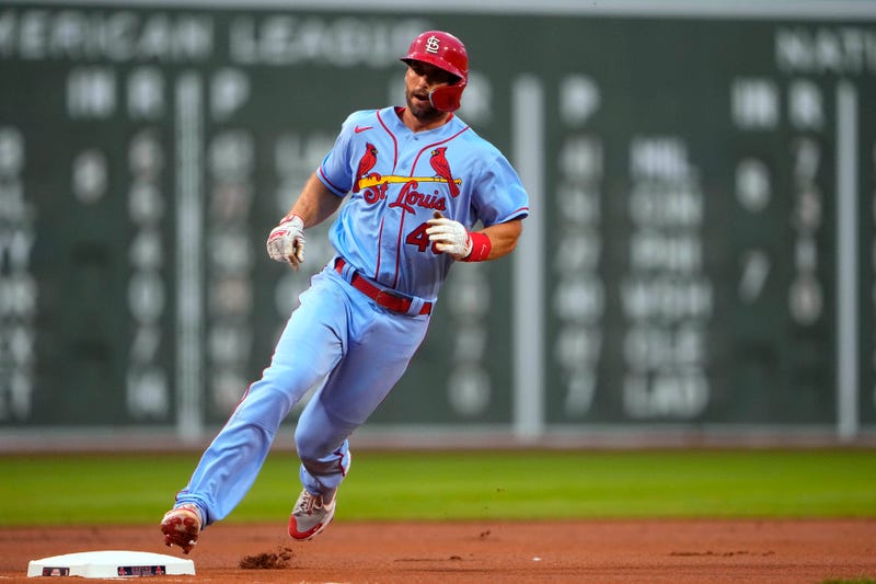 St. Louis Cardinals first baseman Paul Goldschmidt (46) rounds third base to score on a two run home run by third baseman Nolan Arenado (not pictured) against the Boston Red Sox during the first inning at Fenway Park.