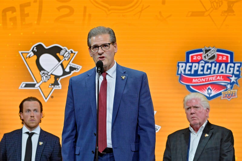  Pittsburgh Penguins Ron Hextall speaks before defenseman Kris Letang (not pictured) announces Owen Pickering (not pictured) as the number twenty-one overall pick to the Pittsburgh Penguins in the first round of the 2022 NHL Draft 