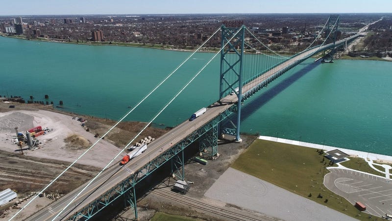 Ambassador Bridge above Detroit River
