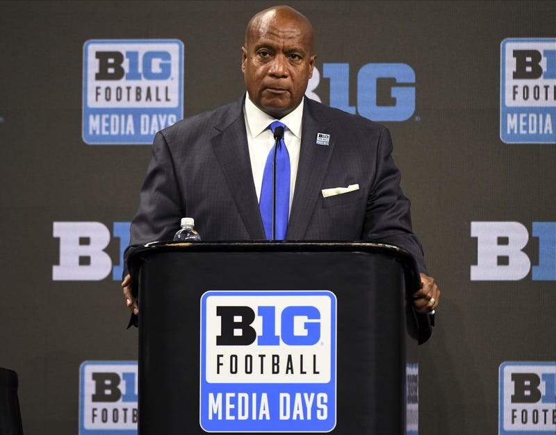  Big Ten commissioner Kevin Warren talks to the media during Big 10 football media days at Lucas Oil Stadium.