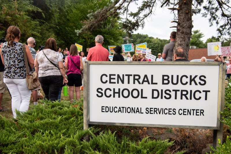 protesters outside Central Bucks School District administrative building