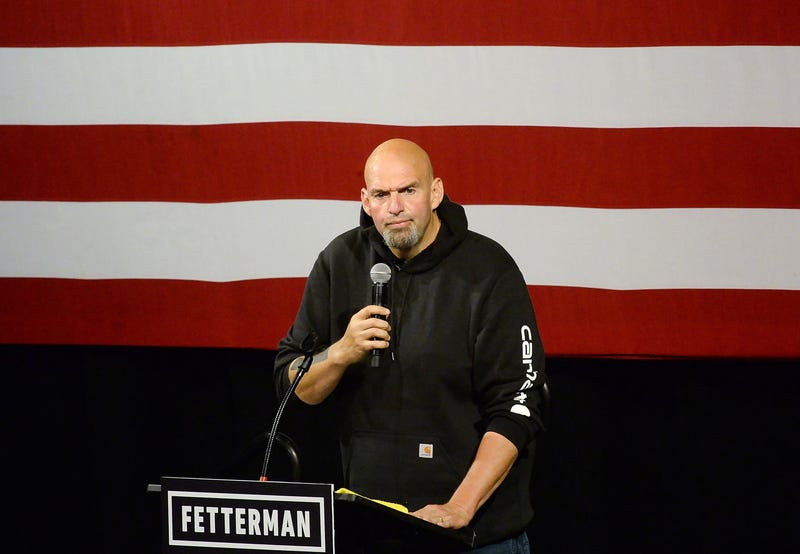 Senate nominee John Fetterman speaks to supporters inside the Bayfront Convention Center in Erie on Aug. 12, 2022. It was Fetterman's first campaign event since suffering a stroke on May 13
