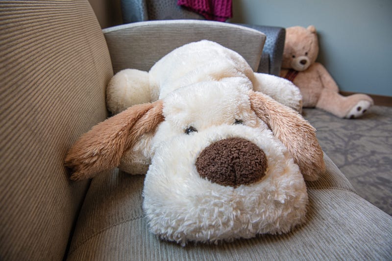 Child's stuffed animal being taken cared for at Westlake Library
