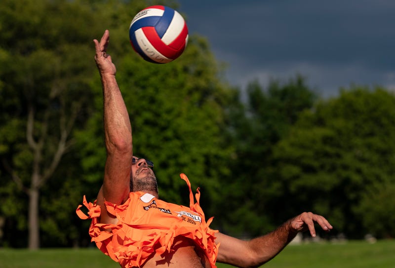 Jeremy Ramseyer serves the ball during a volleyball game at a Stonewall Sports competition in Indianapolis in 2022.