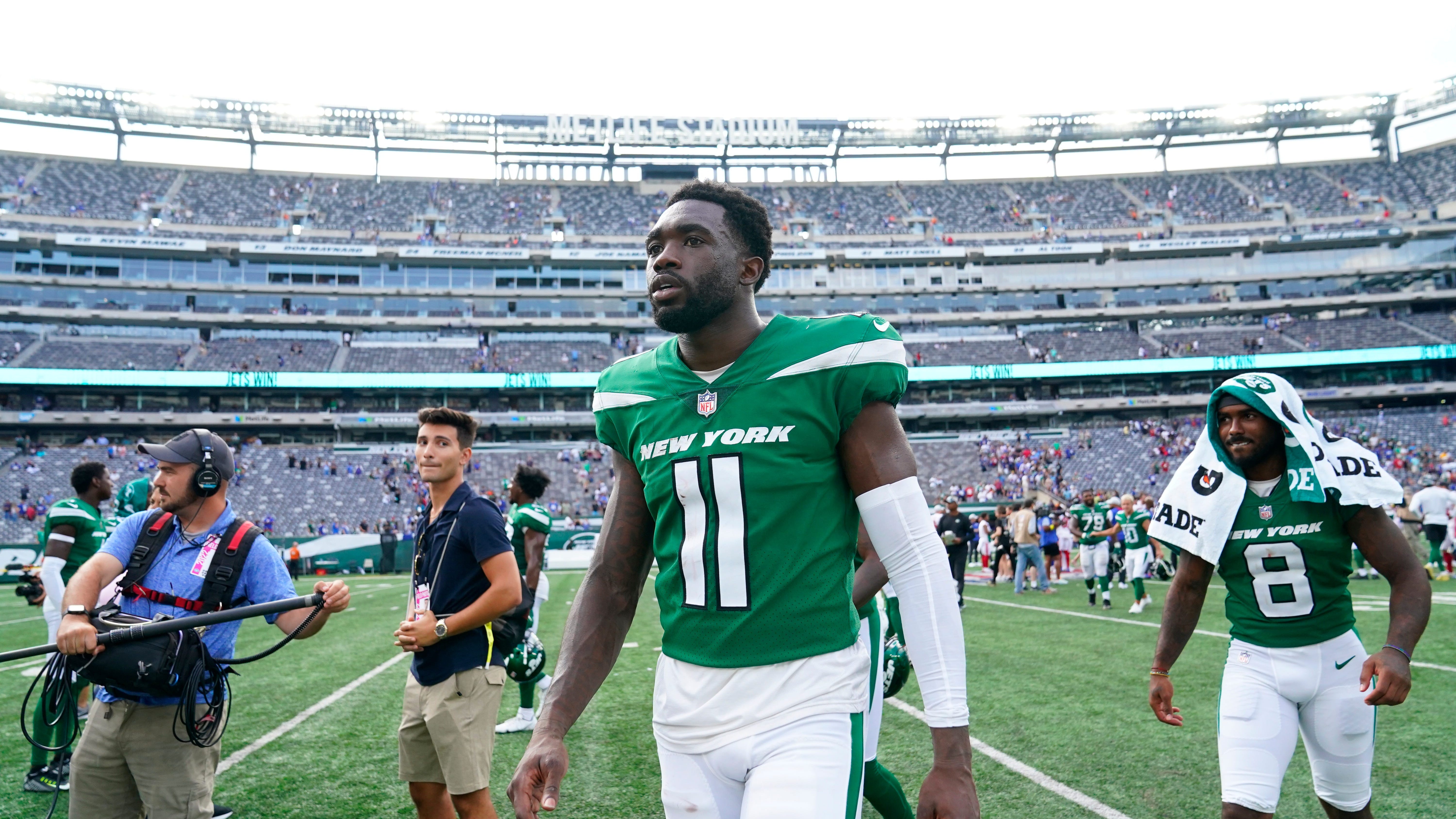 Denzel Mims tops 100 yards, makes great TD catch in possible last game with Jets