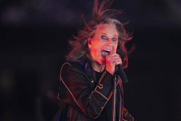 Ozzy Osbourne preforms at halftime of the game between the Los Angeles Rams and the Buffalo Bills at SoFi Stadium