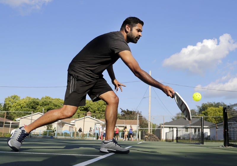 Fox Cities Pickleball's Nitesh Thakur competes during a ladder league meet at Verhagen Park
