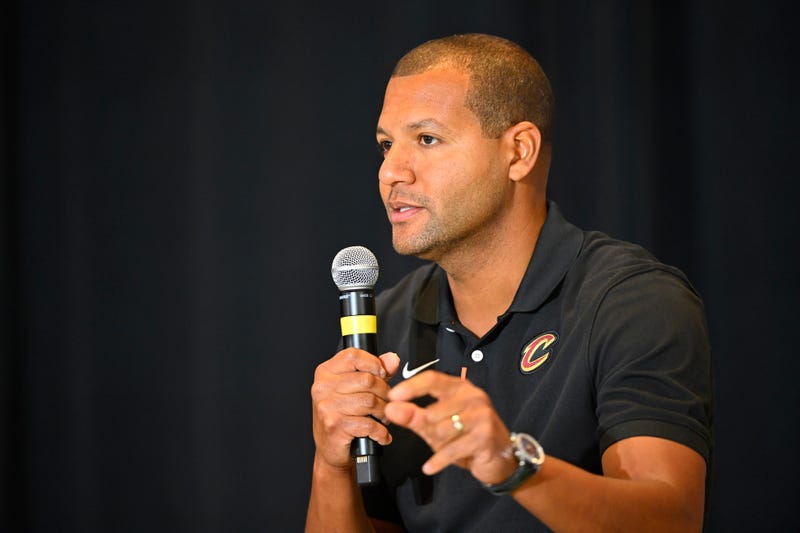 Cleveland Cavaliers president of basketball operations Koby Altman speaks to the media during an introductory press conference at Rocket Mortgage FieldHouse.