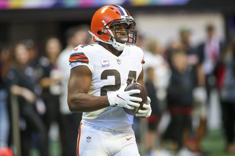 Oct 2, 2022; Atlanta, Georgia, USA; Cleveland Browns running back Nick Chubb (24) prepares for a game against the Atlanta Falcons at Mercedes-Benz Stadium.