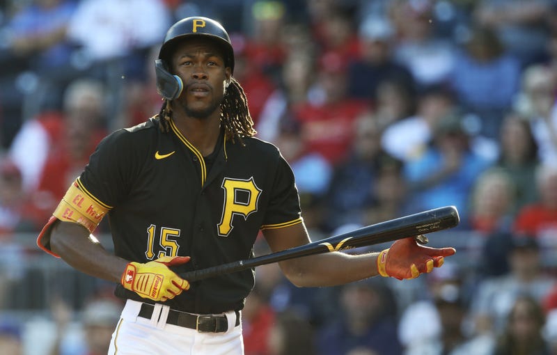 Oneil Cruz with bat looking confused
