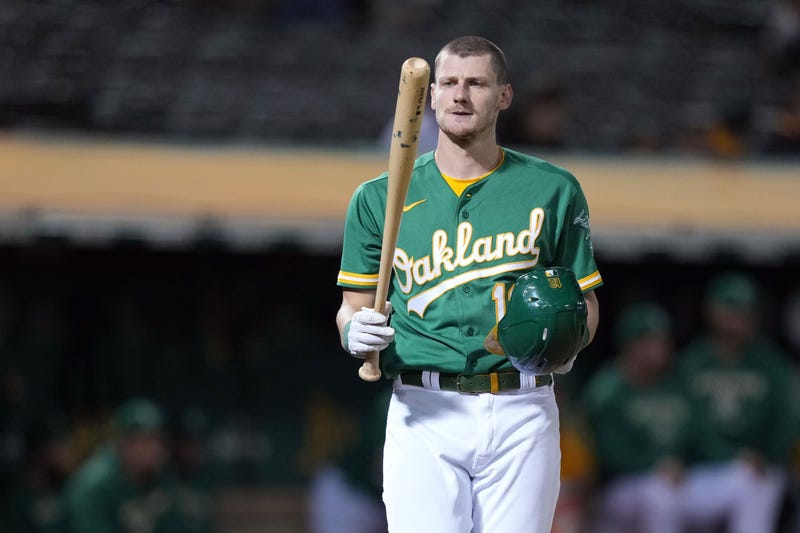 Oct 3, 2022; Oakland, California, USA; Oakland Athletics designated hitter Sean Murphy (12) during the ninth inning against the Los Angeles Angels at RingCentral Coliseum. Mandatory Credit: Darren Yamashita-USA TODAY Sports