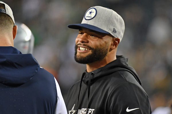 Dallas Cowboys quarterback Dak Prescott (4) during warmups against the Philadelphia Eagles