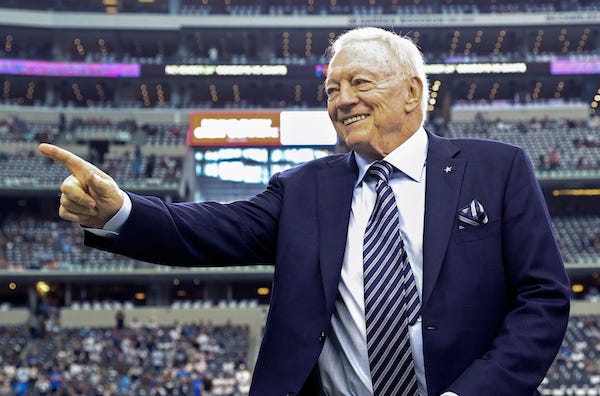 Dallas Cowboys owner Jerry Jones before the game against the Detroit Lions at AT&T Stadium