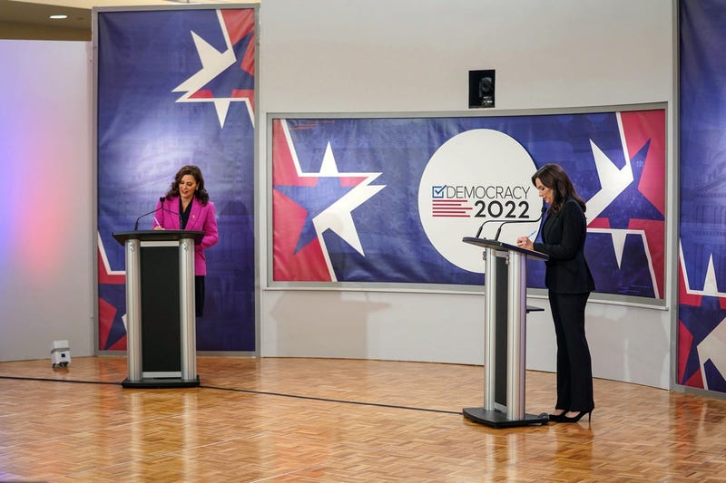 Gretchen Whitmer, left, and Republican challenger Tudor Dixon