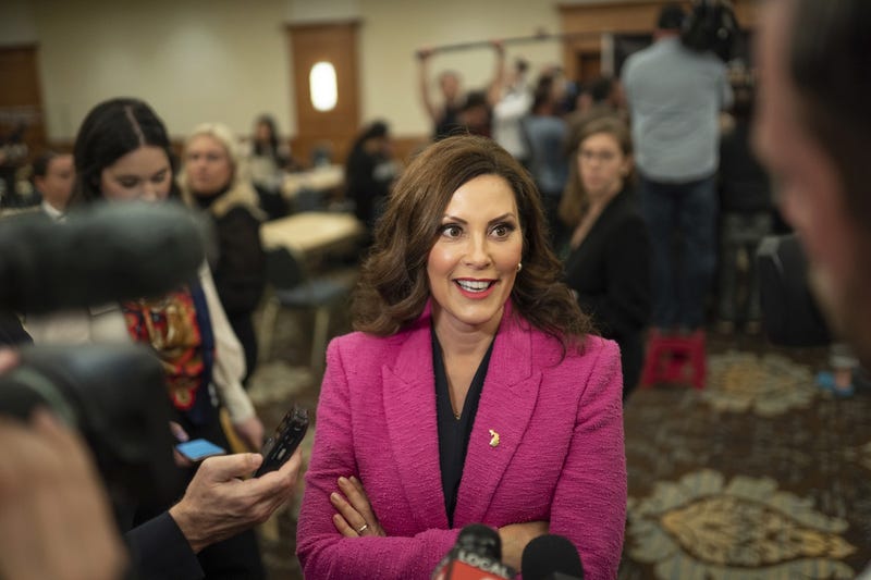 Gov. Gretchen Whitmer speaks to the press after the second and final gubernatorial debate at Oakland University in Rochester on Tuesday, October 25, 2022.