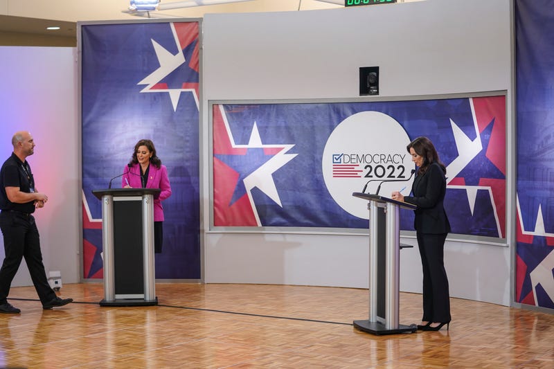 Gretchen Whitmer and Tudor Dixon at Tuesday's debate