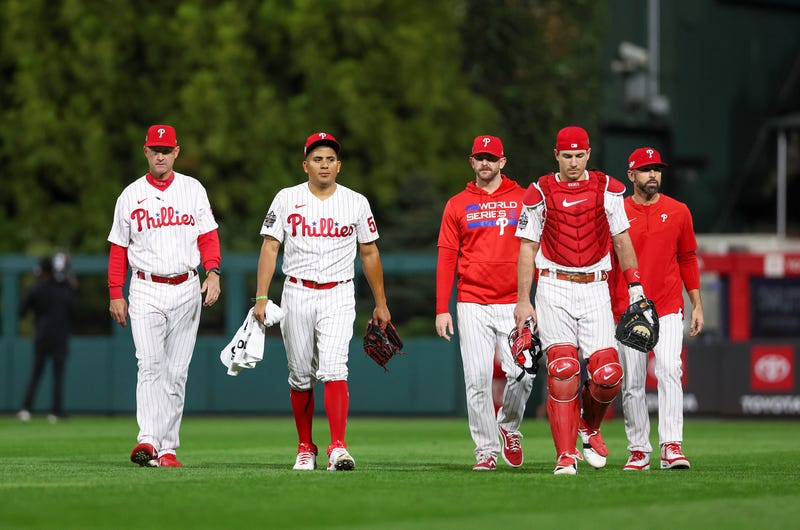 Philadelphia Phillies starting pitcher Ranger Suarez and catcher J.T. Realmuto