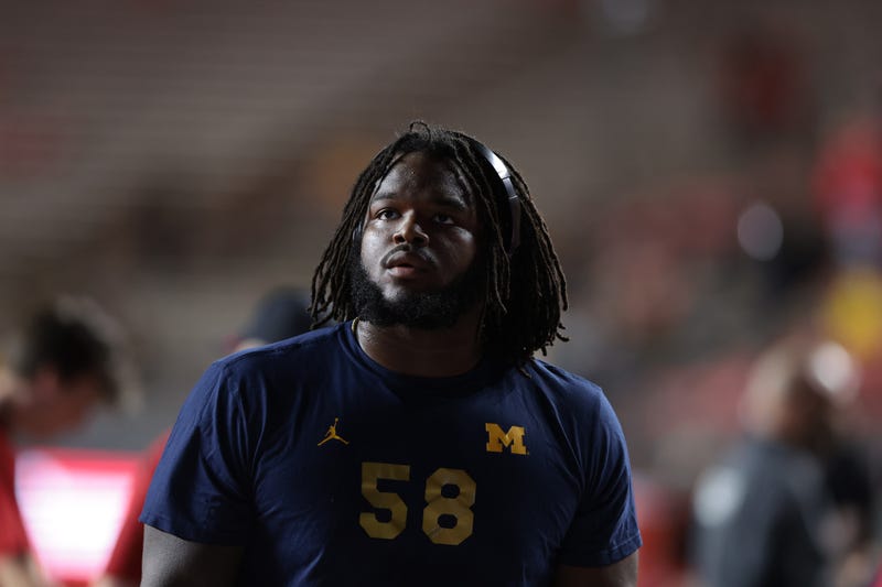 Nov 5, 2022; Piscataway, New Jersey, USA; Michigan Wolverines defensive lineman Mazi Smith (58) on the field before the game against the Rutgers Scarlet Knights at SHI Stadium.