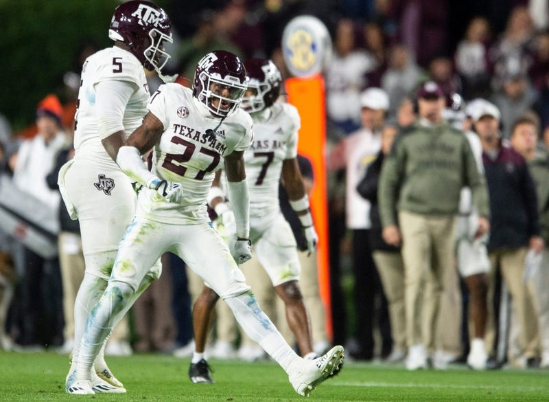 Texas A&M Aggies defensive back Antonio Johnson (27) celebrates a stop as Auburn Tigers take on Texas A&M Aggies