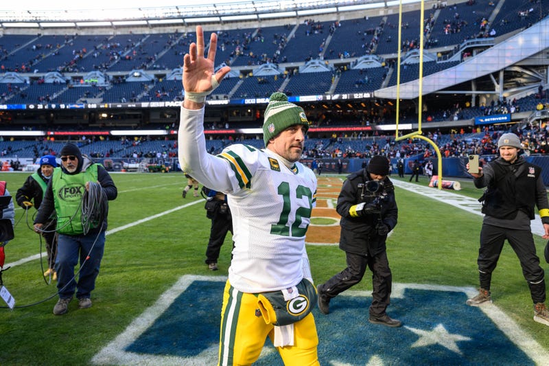 Aaron Rodgers waves to crowd at Soldier Field