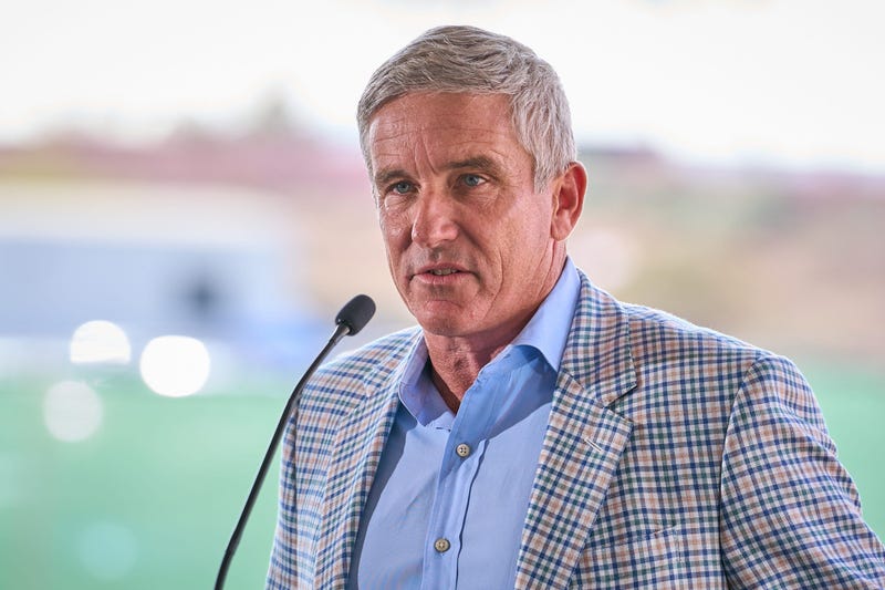 Dec 5, 2022; Scottsdale, AZ, USA; PGA Tour commissioner Jay Monahan addresses the crowd during the DraftKings Sportsbook groundbreaking ceremony at the TPC Scottsdale Champions Course on Monday,