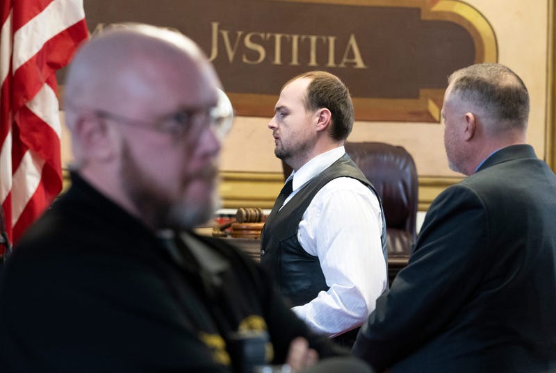 George Wagner IV exits the courtroom after receiving his sentence from Judge Randy Deering. He was found guilty on 22 counts and sentenced to life without parole for his role in the 2016 Pike County massacre. Eight members of the Rhoden family were found shot to death at four different locations on April 21-22, 2016. Wagner Trial 1219 07