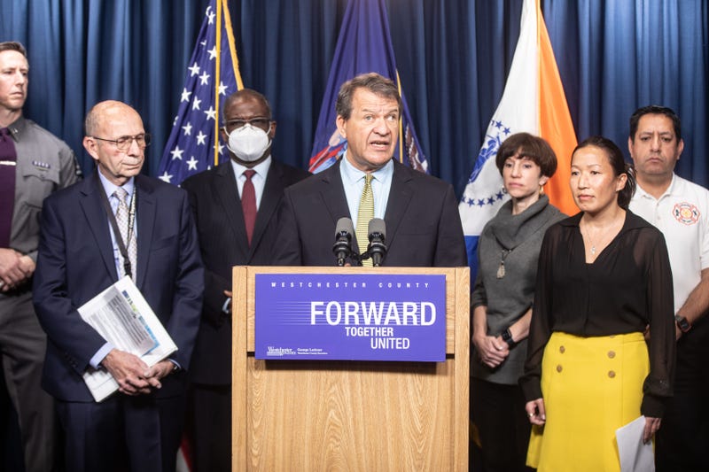 Westchester County Executive George Latimer and other officials speak Jan. 20. 2023 about the small plane crash that killed two people near Westchester County Airport Thursday evening.