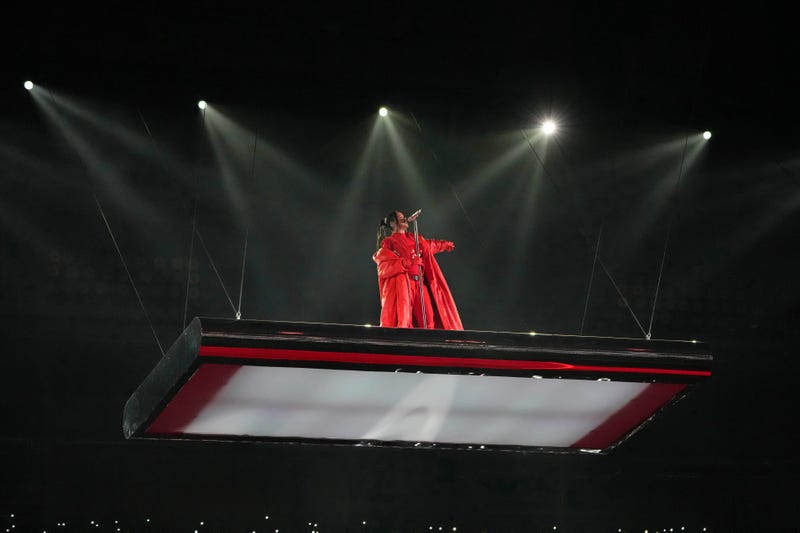 Rihanna performs during the halftime show of Super Bowl LVII at State Farm Stadium