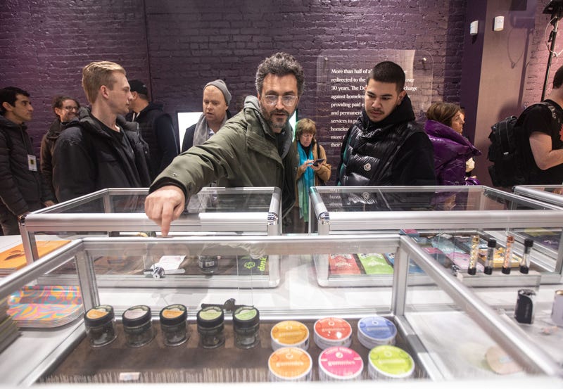 Customers browse products at a cannabis dispensary near Union Square