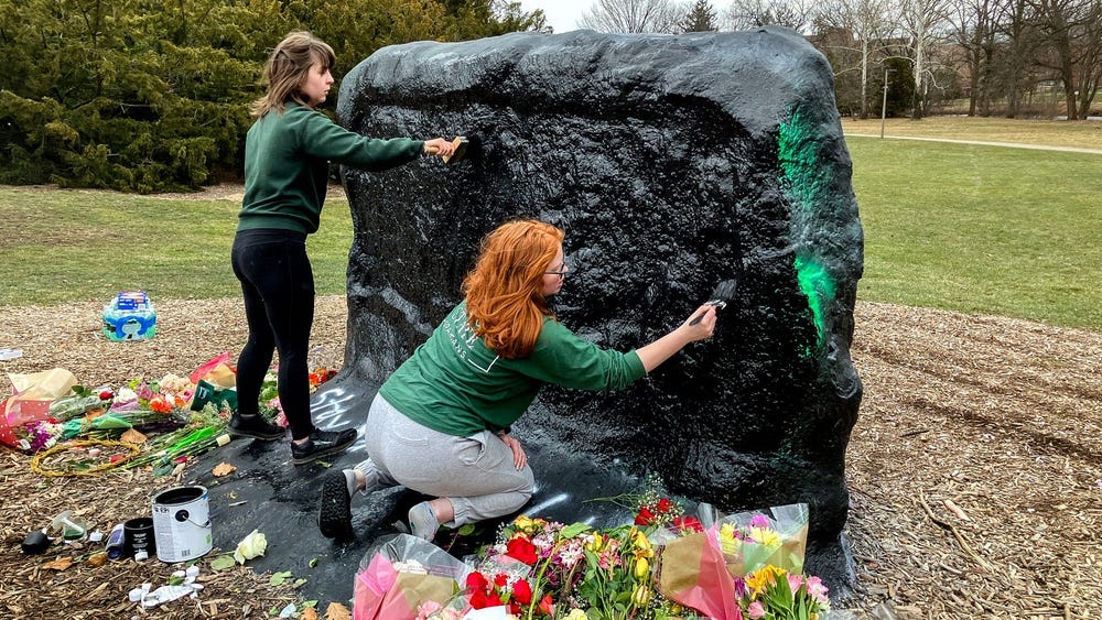 ‘Allow us to defend ourselves & carry on campus’: MSU memorial rock messages become centerpiece in raging gun debate