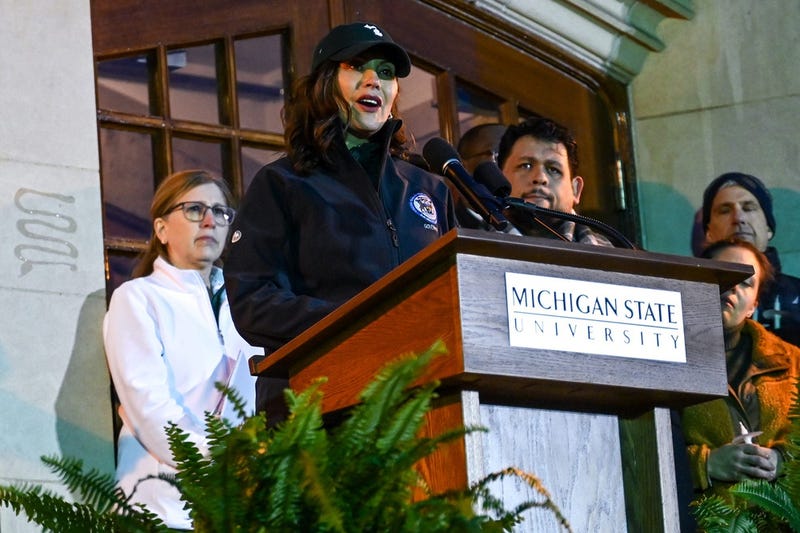 Gov. Gretchen Whitmer speaks at Michigan State University on Wednesday, Feb. 15, 2023, during a candlelight vigil honoring the victims of Monday s mass shooting on campus.