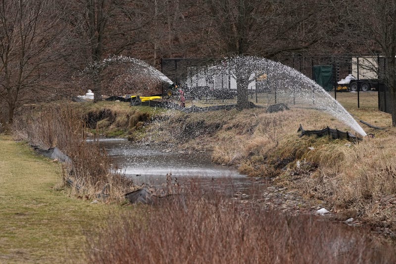 Work continues to clean up the waterways of East Palestine Park following the Norfolk Southern train derailment on Feb. 3.