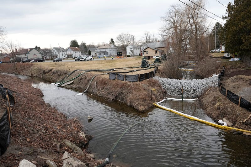 East Palestine, Ohio, USA; Work continues to clean up the waterways of East Palestine Park following the Norfolk Southern train derailment.