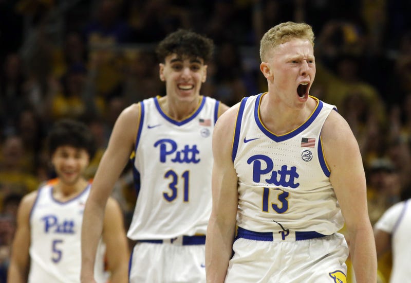 Aiden Fisch yelling after Pitt win over Syracuse
