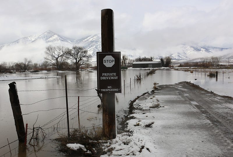 Flood water inundates a private property in the Carson Valley on March 11, 2023.