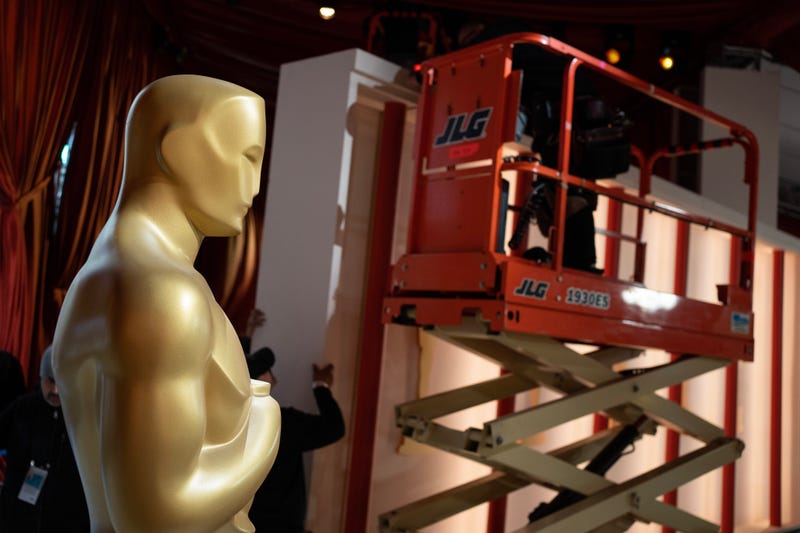 Mar 10, 2023; Los Angeles, CA, USA; Workers construct backgrounds as part of preparations for the the 95th Academy Awards at the Dolby Theatre at Ovation Hollywood in Los Angeles taking place on Sunday, March 12, 2023. Mandatory Credit: Andrew P. Scott-USA TODAY