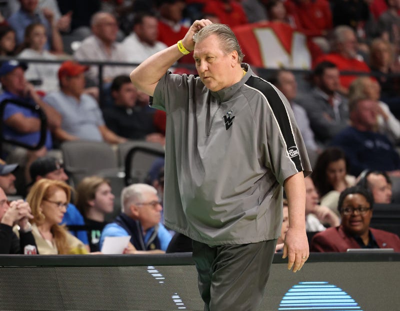 West Virginia Mountaineers head coach Bob Huggins reacts against the Maryland Terrapins during the first half
