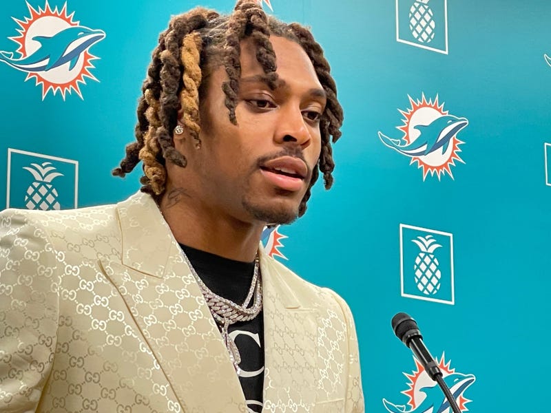 Jalen Ramsey addresses reporters at the team facility