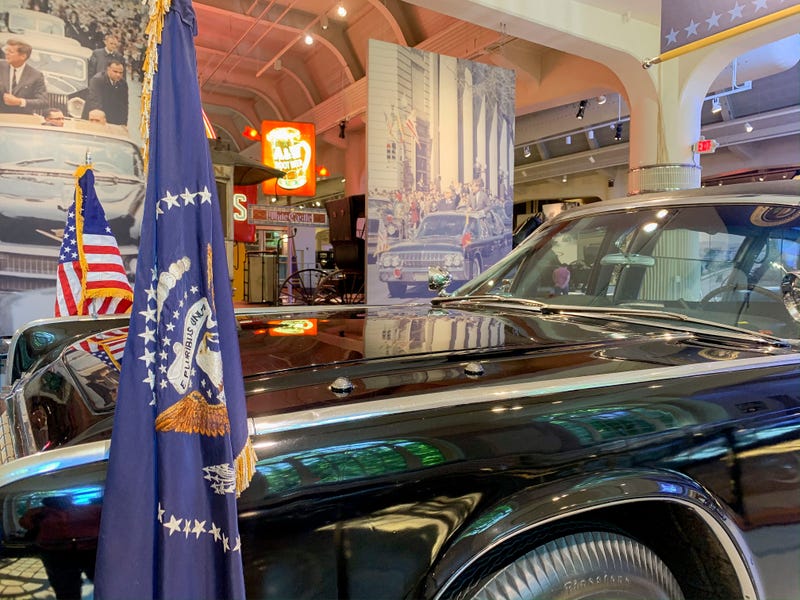 The 1961 Lincoln Continental that carried the President John F. Kennedy through Dallas on display at The Henry Ford Museum in Dearborn.