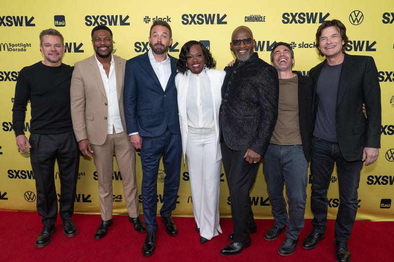 (L-R) Matt Damon, Chris Tucker, Ben Affleck, Viola Davis, Julius Tennon, Chris Messina and Jason Bateman attend the \"AIR\" world premiere during the 2023 SXSW Conference and Festivals at The Paramount Theater on March 18, 2023 in Austin, Texas. Sxsw Air Tx Usa 18 Mar 2023
